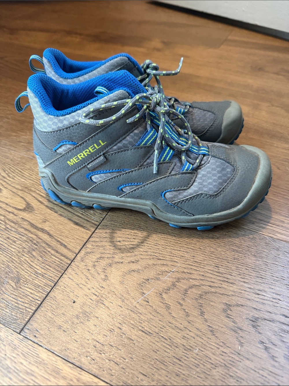 Merrell Kids Gray Hiking Boots with Blue Accents